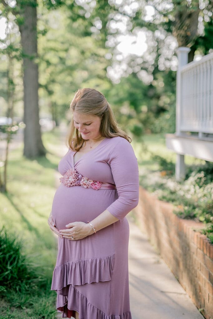 Downtown Richmond maternity photography session featuring the Huff family in their charming neighborhood.