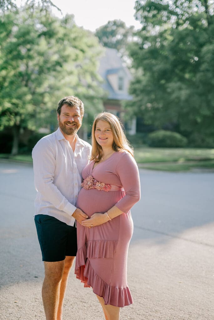 Downtown Richmond maternity photography session featuring the Huff family in their charming neighborhood.