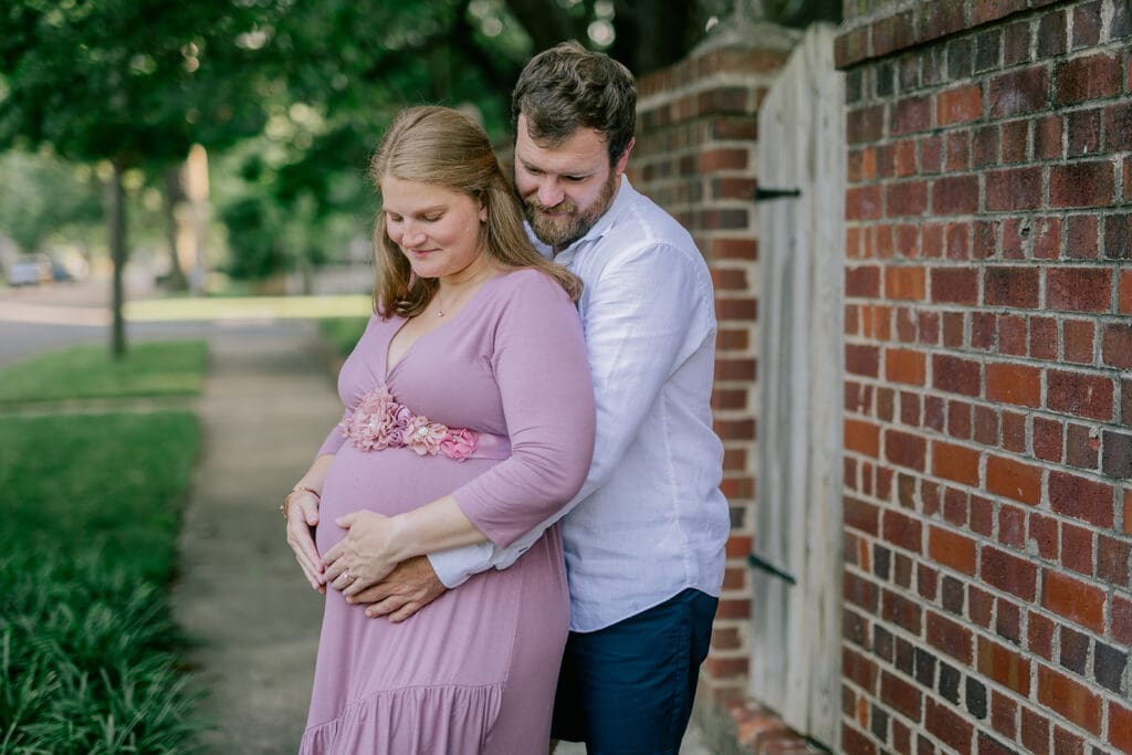 Downtown Richmond maternity photography session featuring the Huff family in their charming neighborhood.