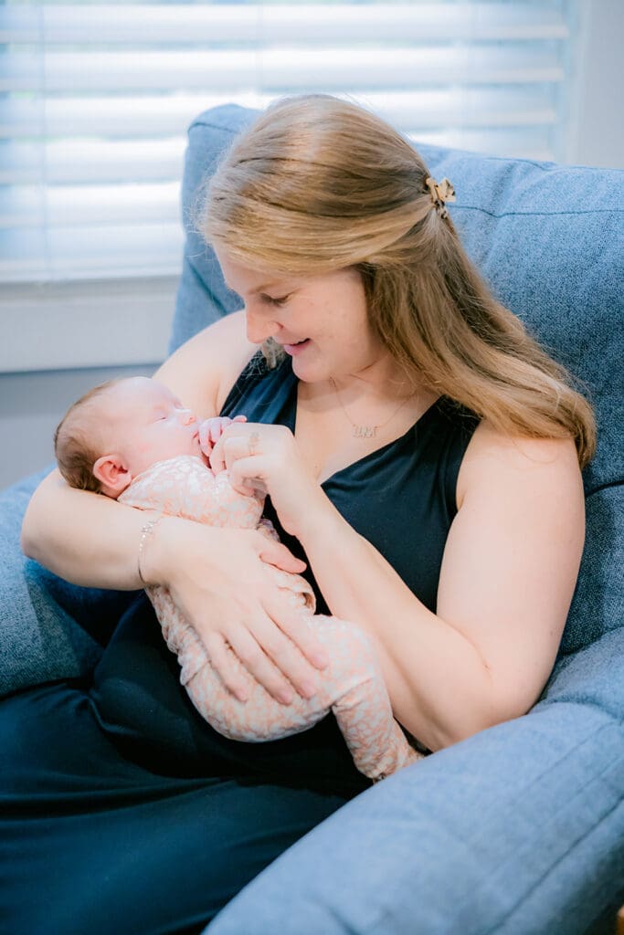 In-home Richmond newborn session with the Huff family featuring natural moments throughout their home.