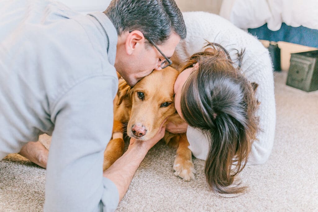 Richmond pet photography memorial session with a family and their golden retriever enjoying their final days together.