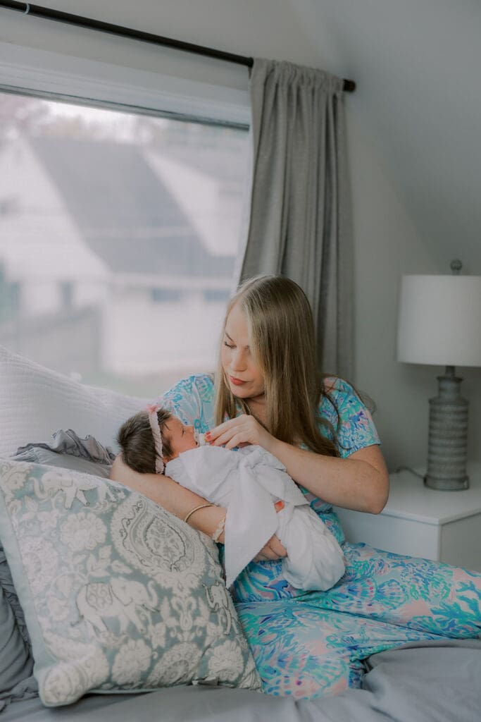 Newborn photography session in Richmond featuring the Jernigan family and their baby girl with her amazing head of hair.