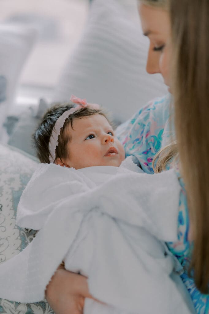 Newborn photography session in Richmond featuring the Jernigan family and their baby girl with her amazing head of hair.