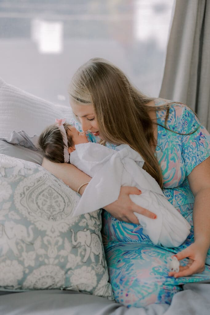 Newborn photography session in Richmond featuring the Jernigan family and their baby girl with her amazing head of hair.