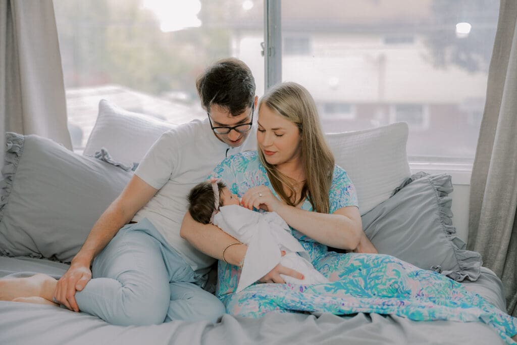 Newborn photography session in Richmond featuring the Jernigan family and their baby girl with her amazing head of hair.