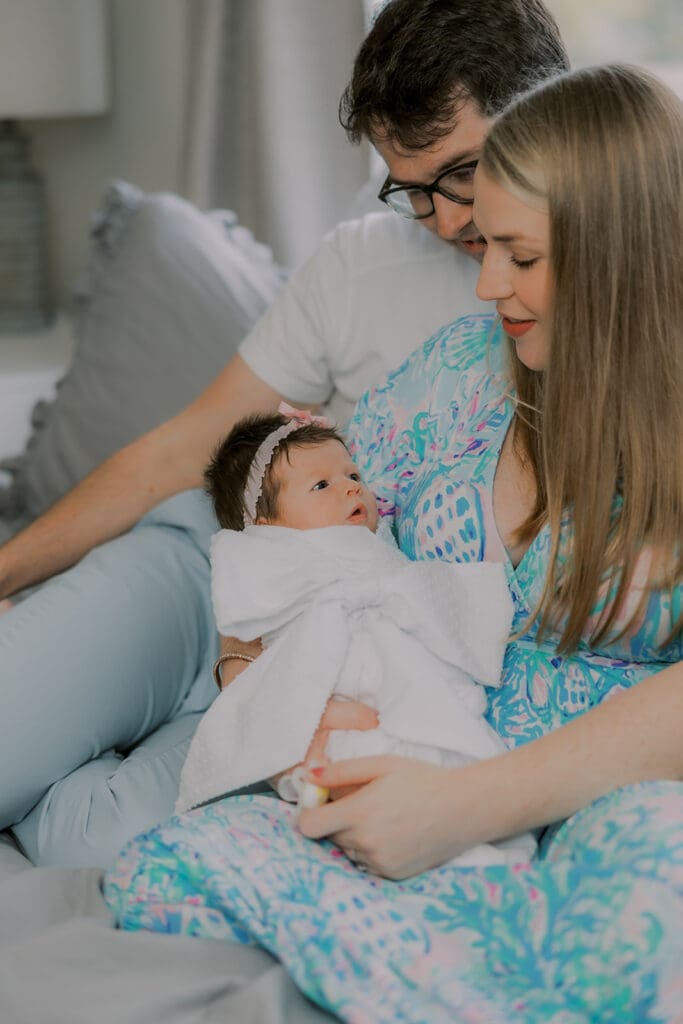 Newborn photography session in Richmond featuring the Jernigan family and their baby girl with her amazing head of hair.